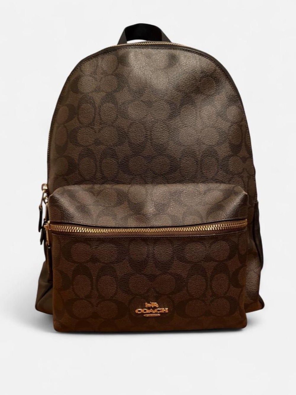 Coach Women’s Signature Monogram Brown Backpack with Gold Hardware